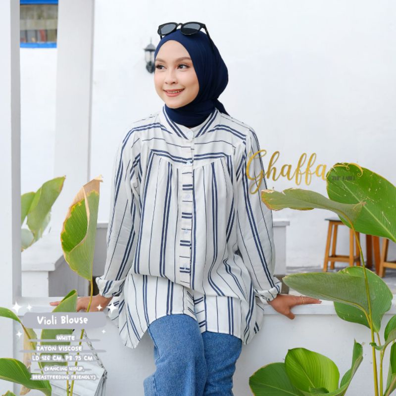 Violi blouse motif garis katun rayon by ghaffa the label