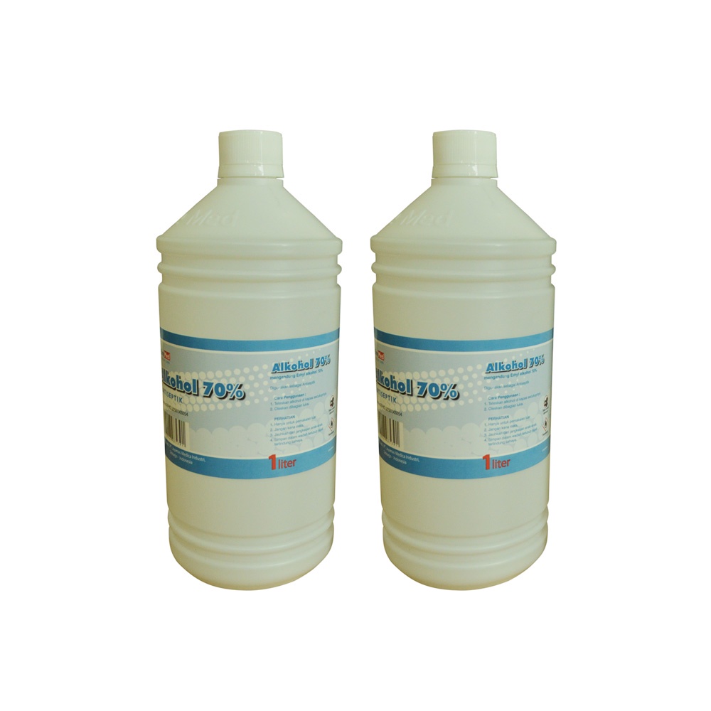 Paket 2 Botol Alcohol 70% 1 liter, Alkohol 70 persen 1 liter, Cairan alkohol desinfektan