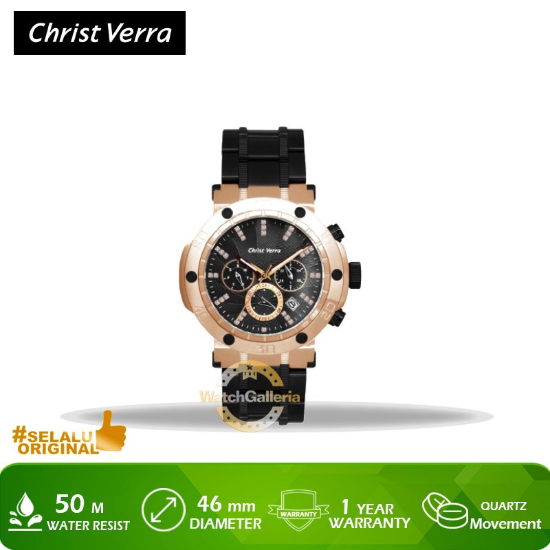 Jam Tangan Christ Verra CV 52283GD-18 BLK Original Murah