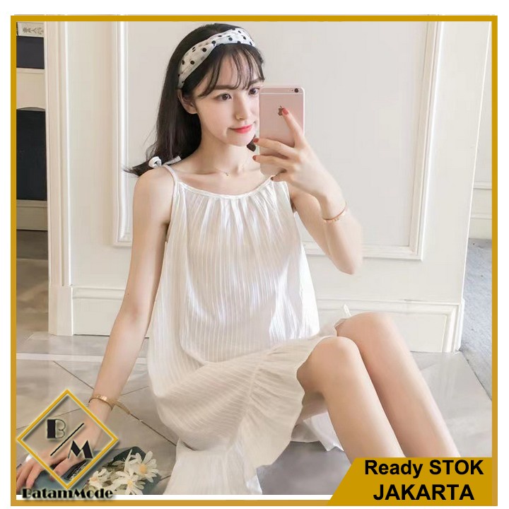 BATAMMODE Daster Korea Tali Satu Baju Tidur Wanita Motif Polos murah