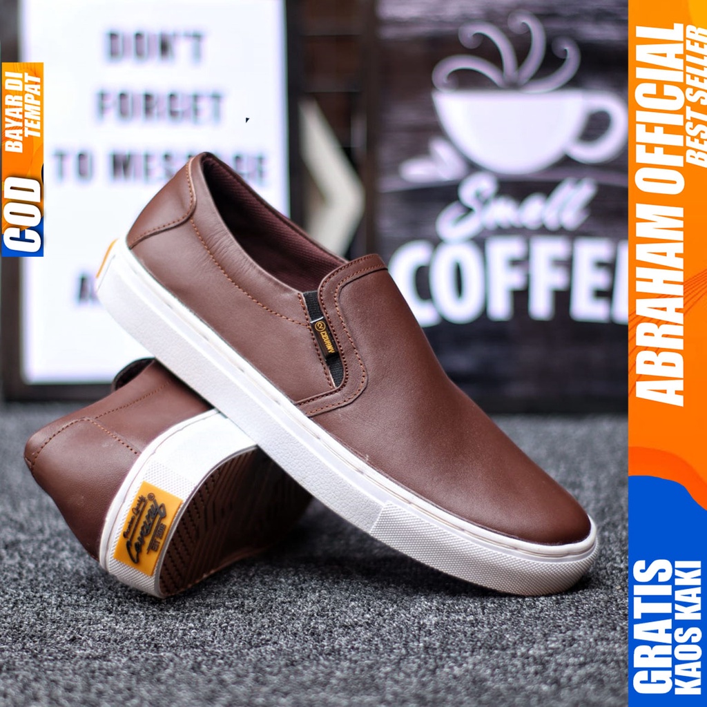 ABRAHAM Sepatu Slip On Casual Kulit Asli Hitam Pria