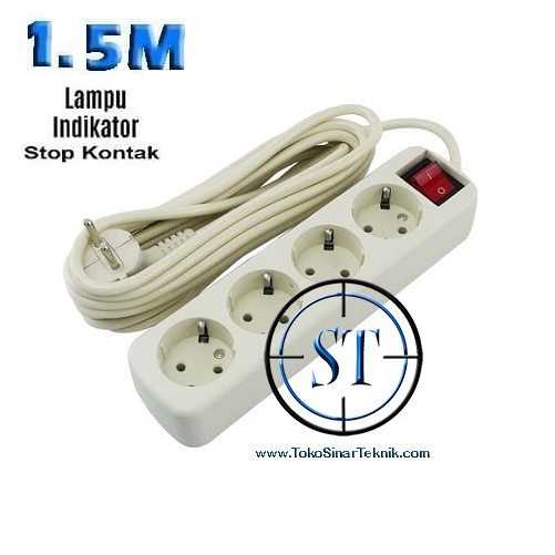 Terminal Stop Kontak 4LB Kabel 1.5M SK-004S + Lampu Saklar 10A 250V Colokan Listrik Sambungan Charger Cabang Charger Hp Switch Plus Kabel Siap Pakai