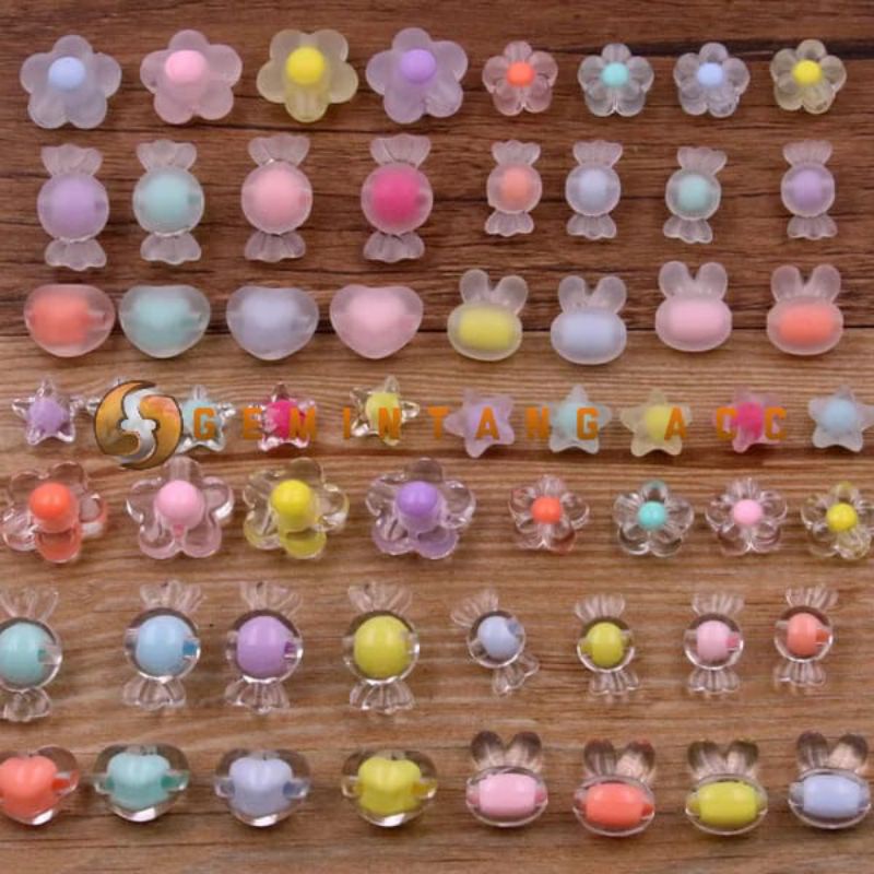 50 Pcs Manik Manik Bulat Kristal Ice Mote Bunga Pastel Frosted Manik Karakter Lucu