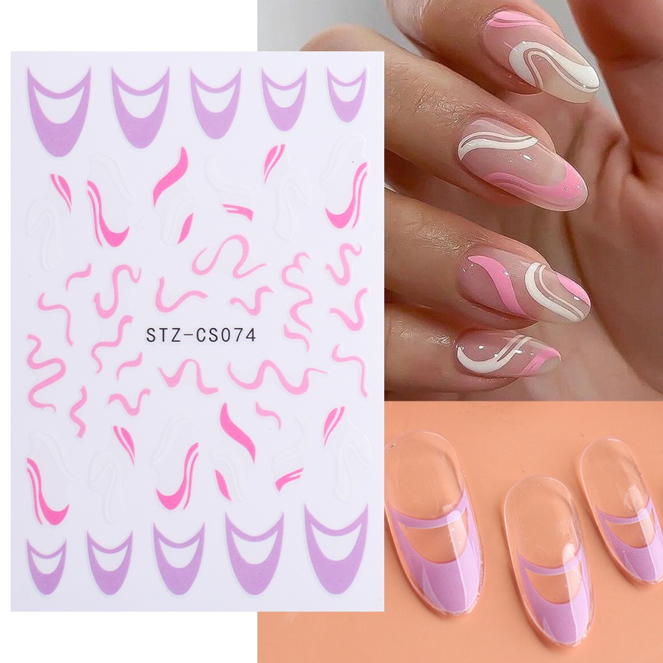 1 Lembar Stiker Kertas Pola Geometri Asimetris 3d Gaya Perancis Minimalis Untuk Nail Art