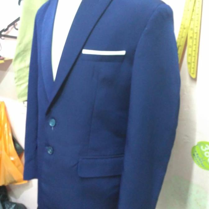 jas formal jas blazer jas biru navy list putih pria