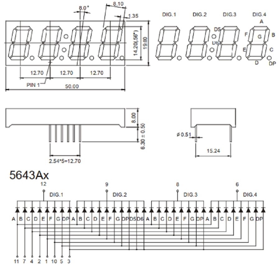 Seven Segment Display 7 Segment Merah 0.56 Inch 4 Digit Jam