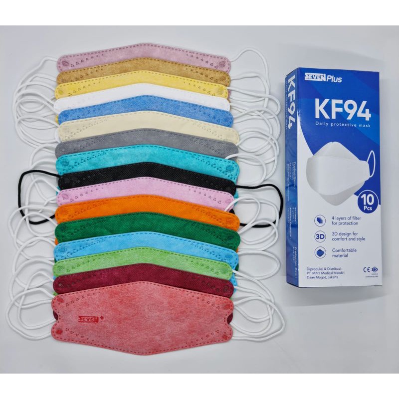 Masker KF94 medis 4 Ply earloop Merk " Seven Plus" isi 10 pcs / box