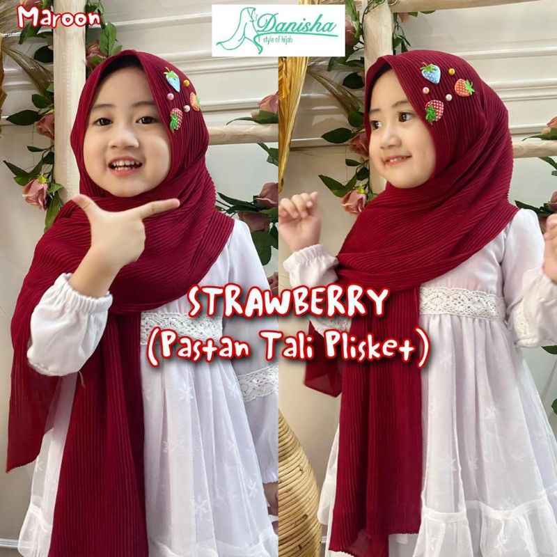 Jilbab Anak Pashmina Plisket Strawberry ( Pastan Tali Kids ) Ori Danisha Hijab