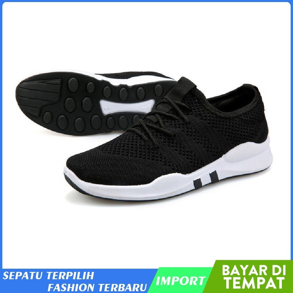 Sneaker Pria Batam ELIZA Sepatu Olahraga Sneakers Pria Tali Fashion Korea Import Hitam EE01-A