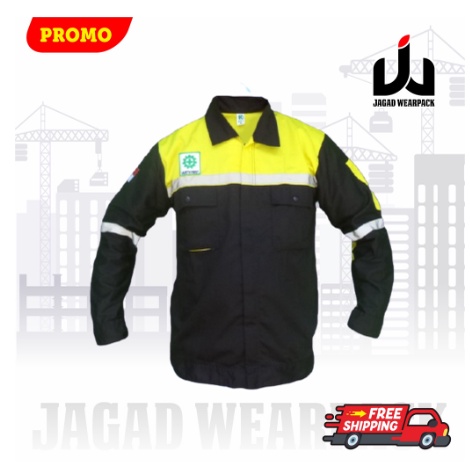 Wearpack Safety Kemeja Proyek | Baju Bengkel Kombinasi Hitam - Kuning