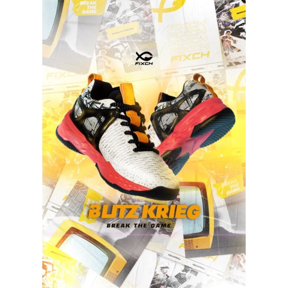 Fixch Sepatu Voli Blitzkrieg 1FVL322B001 Off White/Black/Red 100 % Original