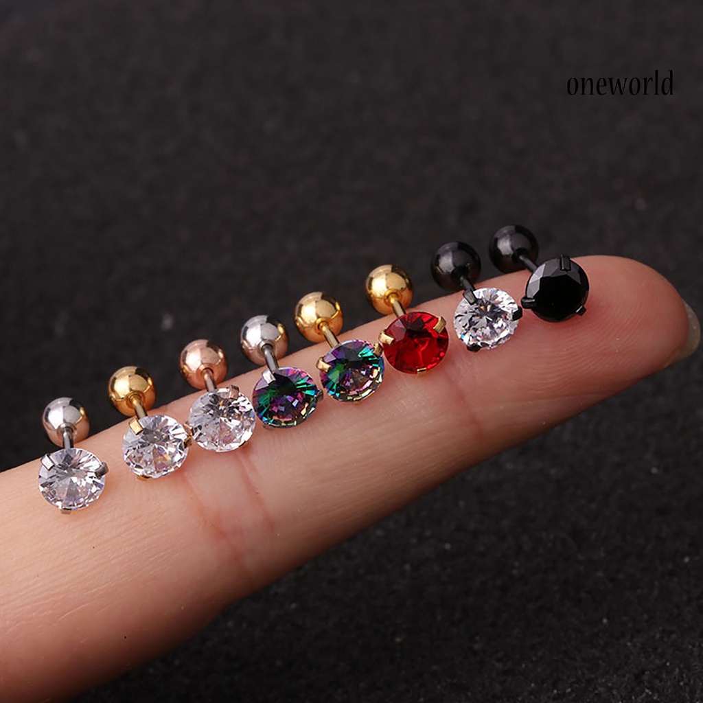 [ONE] 1pc Anting Wanita Cubic Zirconia Kecil Aksesori Perhiasan Shiny Colorful Stud Earring Untuk Belanja