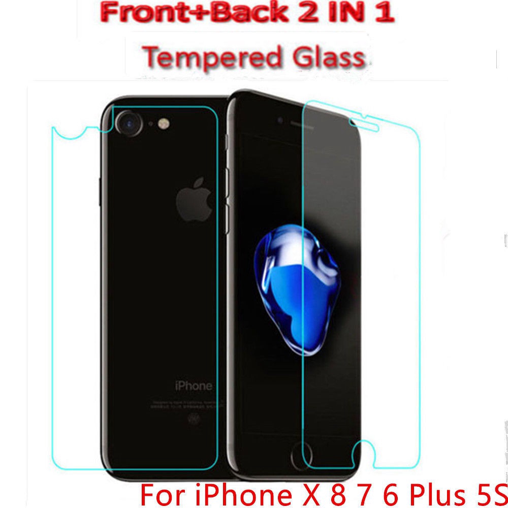 Pelindung Layar Tempered Glass 2 In 1 Untuk iPhone 4S 5C 5S 6S 7 8P X