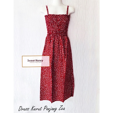 Sweet Honey ~ Dress Kerut Panjang Semok Bali Zea Tali Satu BH Motif Bunga dan Etnik Random