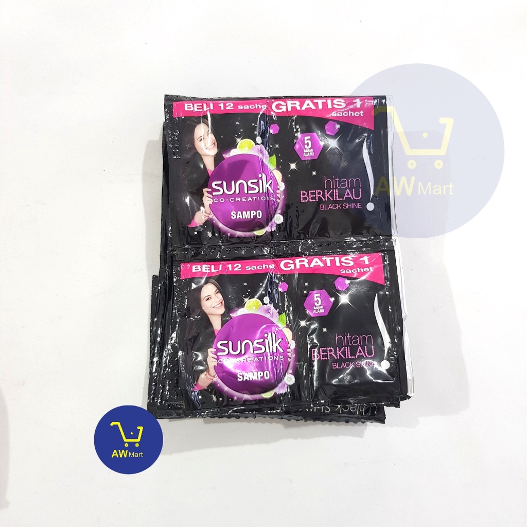 SHAMPOO SUNSILK 12 SACHET RENCENG X 9ML (ISI 12 SACHET , 24 PCS) - SAMPO SUNSILK HITAM BERKILAU, HALUS LEMBUT