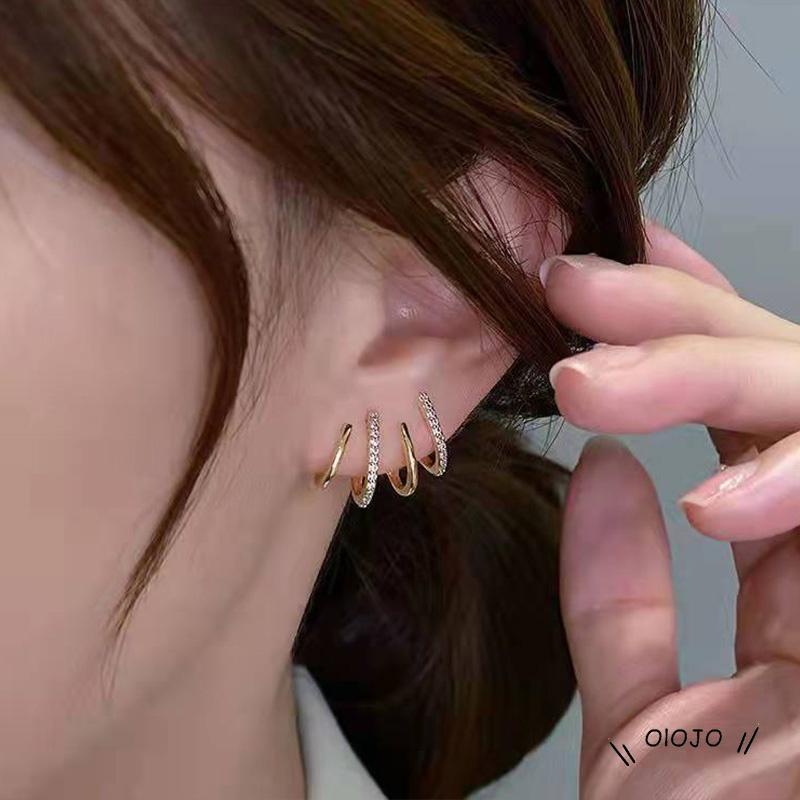 【COD】Anting Klip Bentuk Geometris Bahan Logam Aksen Berlian Untuk Wanita