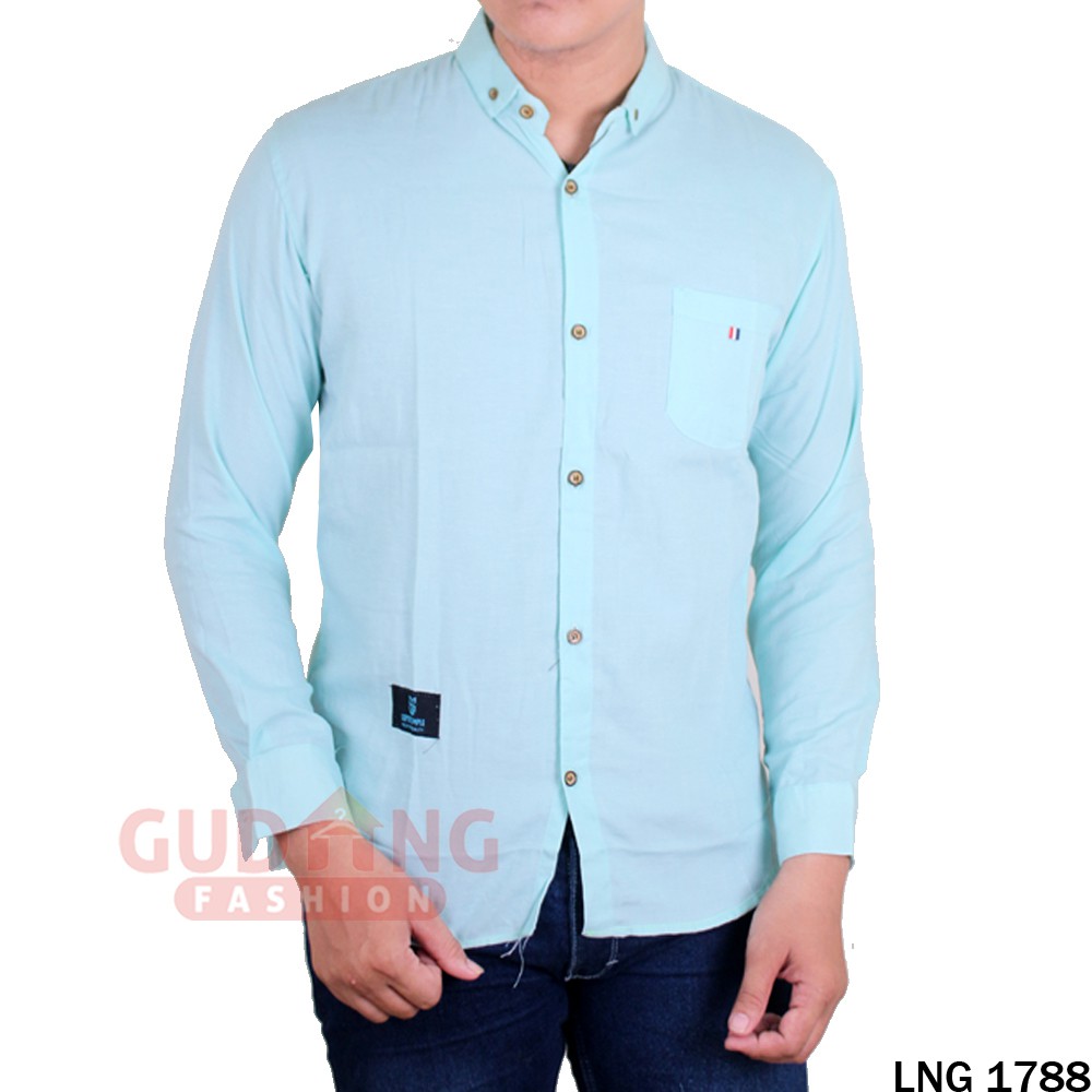 Baju Kemeja Cowok Lengan Panjang Katun Oxford Polos - LNG 1788