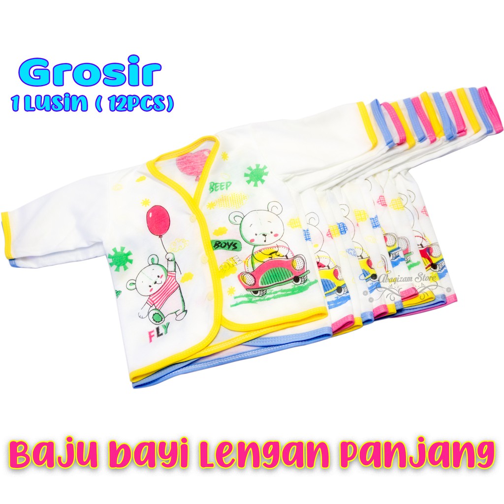 Grosir - 12Pcs baju bayi Lengan Panjang 1 Lusin