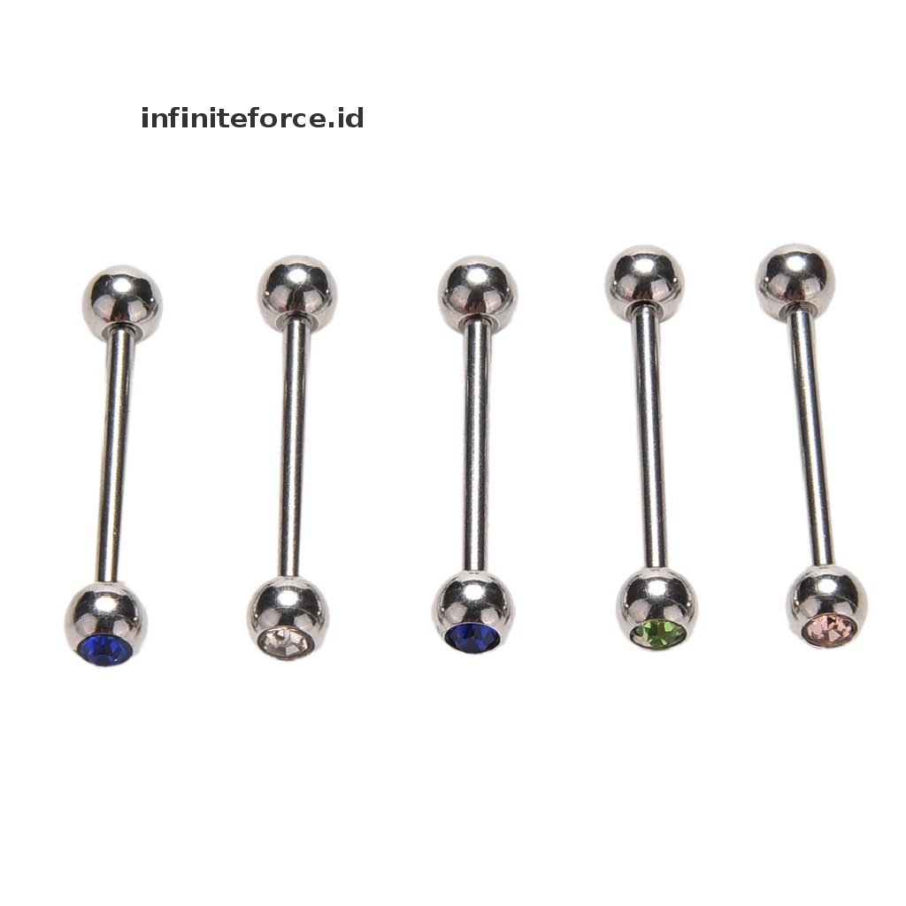 5pcs / Set Cincin Tindik Lidah Bentuk Barbell Bahan Stainless Steel