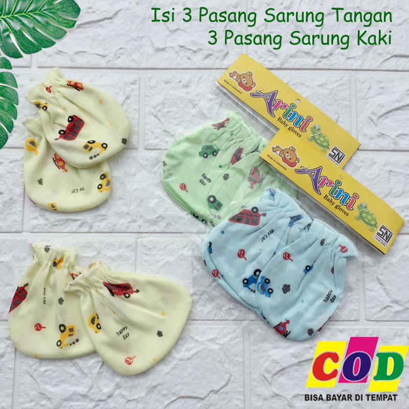 Ana Baby - 3 Pasang Sarung Tangan  / 3 Pasang Sarung Kaki Bayi Baru Lahir Motif Lucu