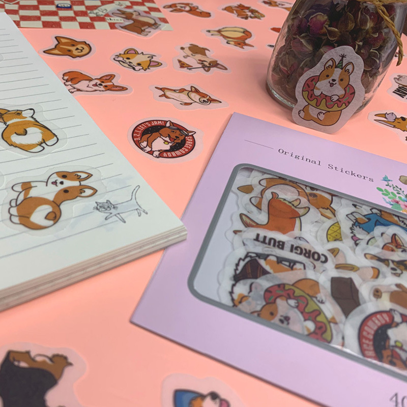 New personality Corgi funny cartoon and paper hand account sticker package photo album diary DIY hand account sticker 40 pieces