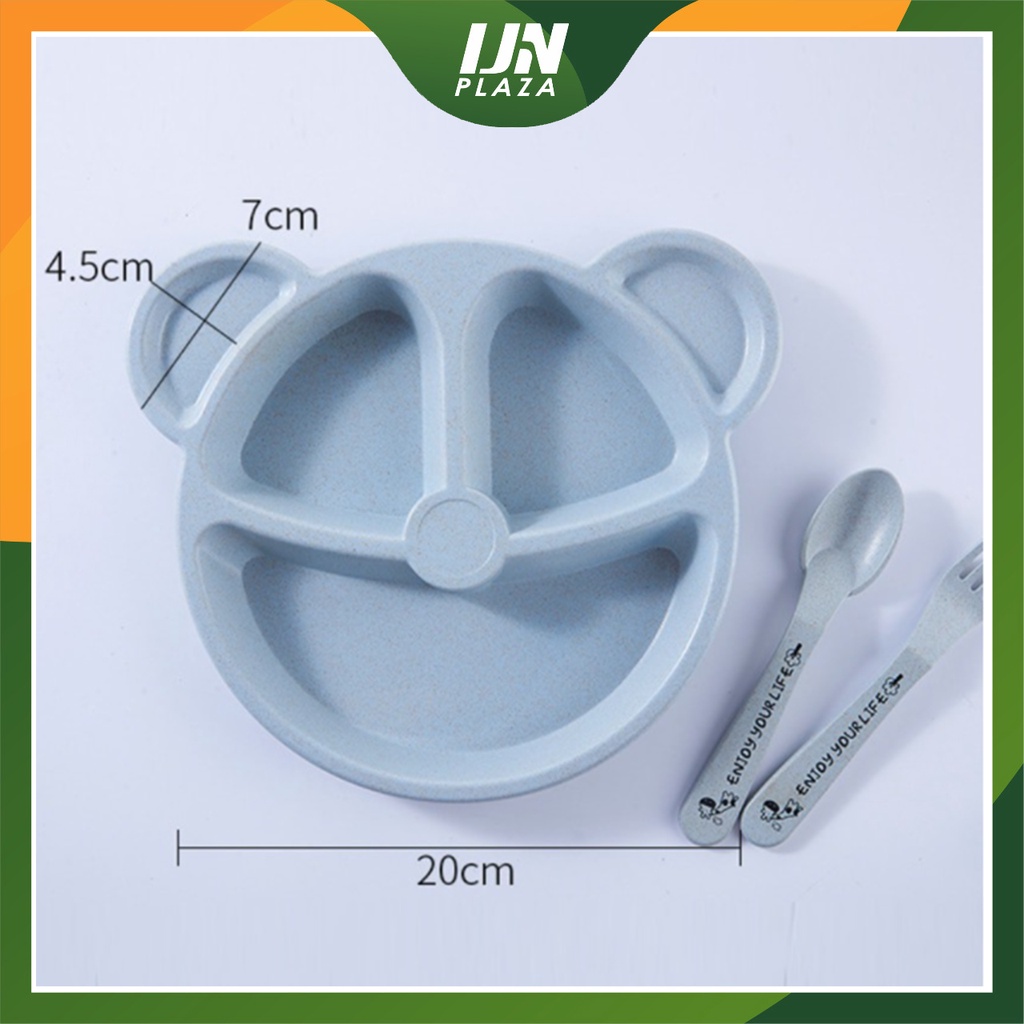 ❤ IJN ❤ Tempat Makan Anak Piring MPASI Termasuk Sendok dan Garpu Packing Box Tempat Makan MPASI BAHAN JERAMI 3 in 1 Piring Sendok Garpu