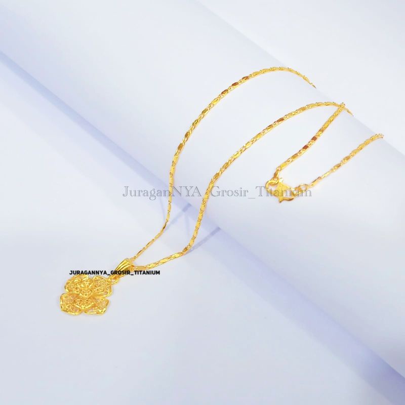 KALUNG TITANIUM KEMBANG KENDARI LOGAM EMAS KOREA-JG7147T ANTI KARAT&amp;ANTI LUNTUR