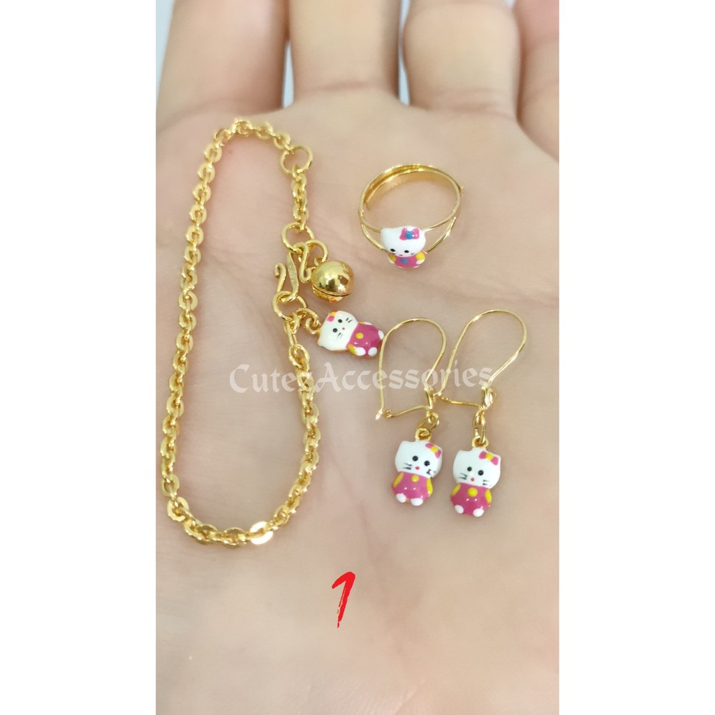 Set Perhiasan Anak Hello Kitty Pink Emas Muda