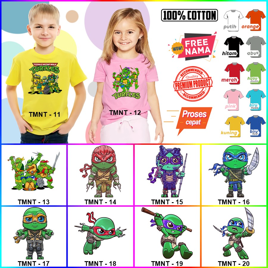 Baju Kaos ANAK DAN DEWASA NINJA TURTLE COUPLE (FREE NAMA)