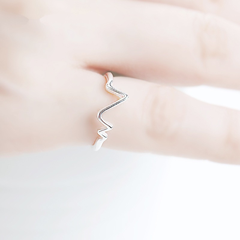 perak asli 925 cincin Wanita Detak Jantung Cincin yang Dapat Disesuaikan Perhiasan