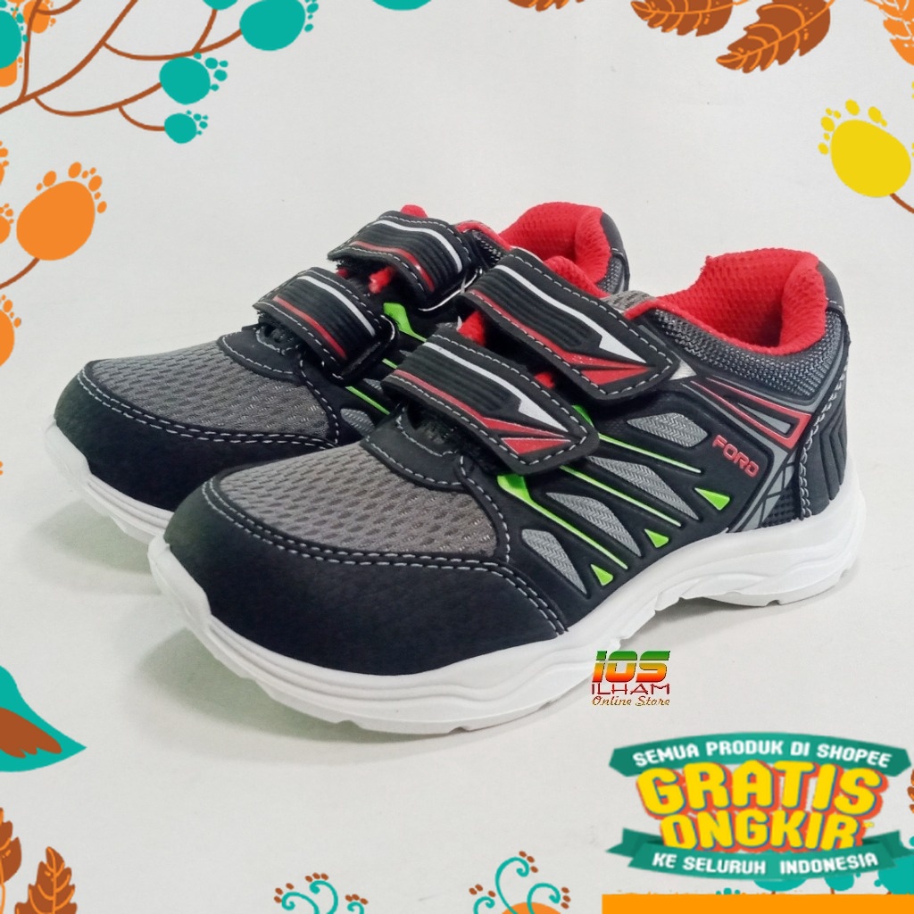 Fashionshow BEsar kecil sekolah polos all black full white / Pro Altto FORD Sepatu Anak TK SD Size 2