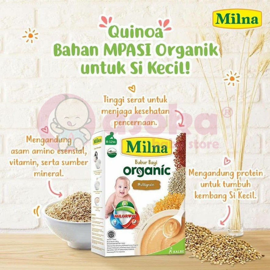 Milna Bubur Bayi Organic 8+ Multigrain 120gr Untuk 8 Bulan Keatas ASOKA