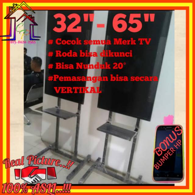 TERLARIS NO#1  Bracket Tv Standing 24 32 40 42 43 50 55 60 65 INCH UNIVERSAL 24&quot; S/D 65&quot; Roda COCOK BANYAK MERK TV