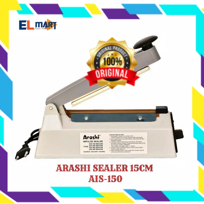 Impulse Sealer Alat Mesin Press Perekat Plastik ARASHI AIS 150 15cm / AIS150 / AIS-150 original