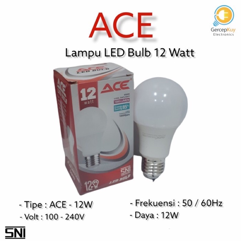 Lampu LED Bulb ACE Putih 12W / 12Watt Putih Garansi E27