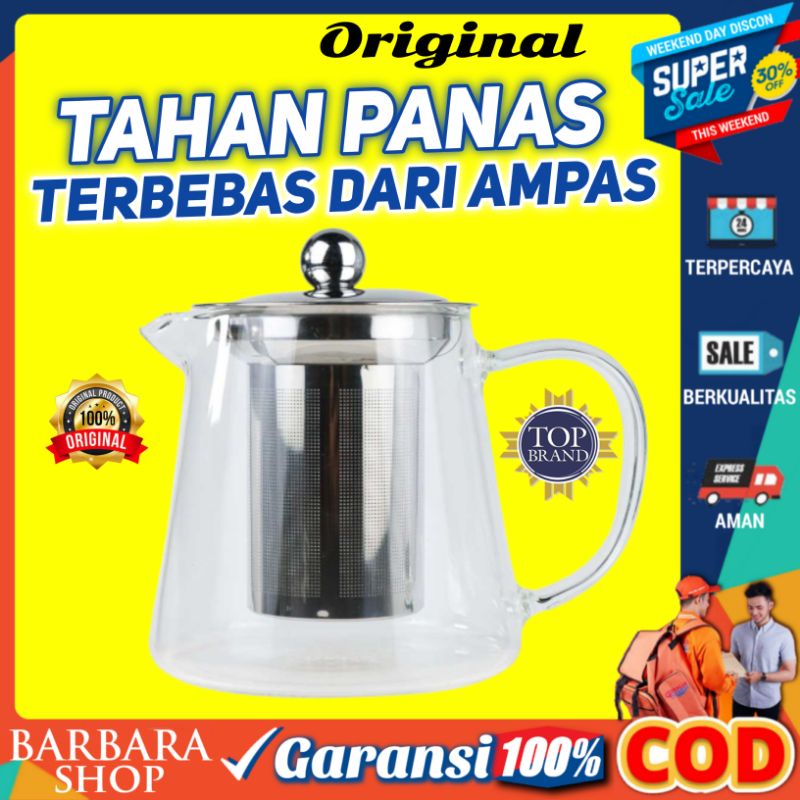 Teko Pitcher Teh Kopi Kaca Aesthetic Dengan Saringan Stainless Ceret Kaca Anti Panas Chinese Teapot Maker One Two Cups