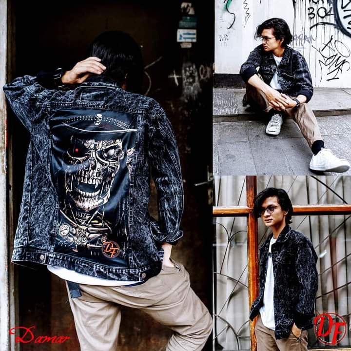 Jaket Jeans Sandwash Printing/Jaket Jeans pria printing