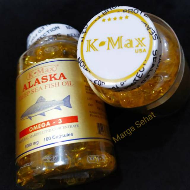K-Max Alaska isi 100 kapsul Omega 3 Minyak Ikan Suplemen Sirkulasi Darah Kolesterol Vitamin