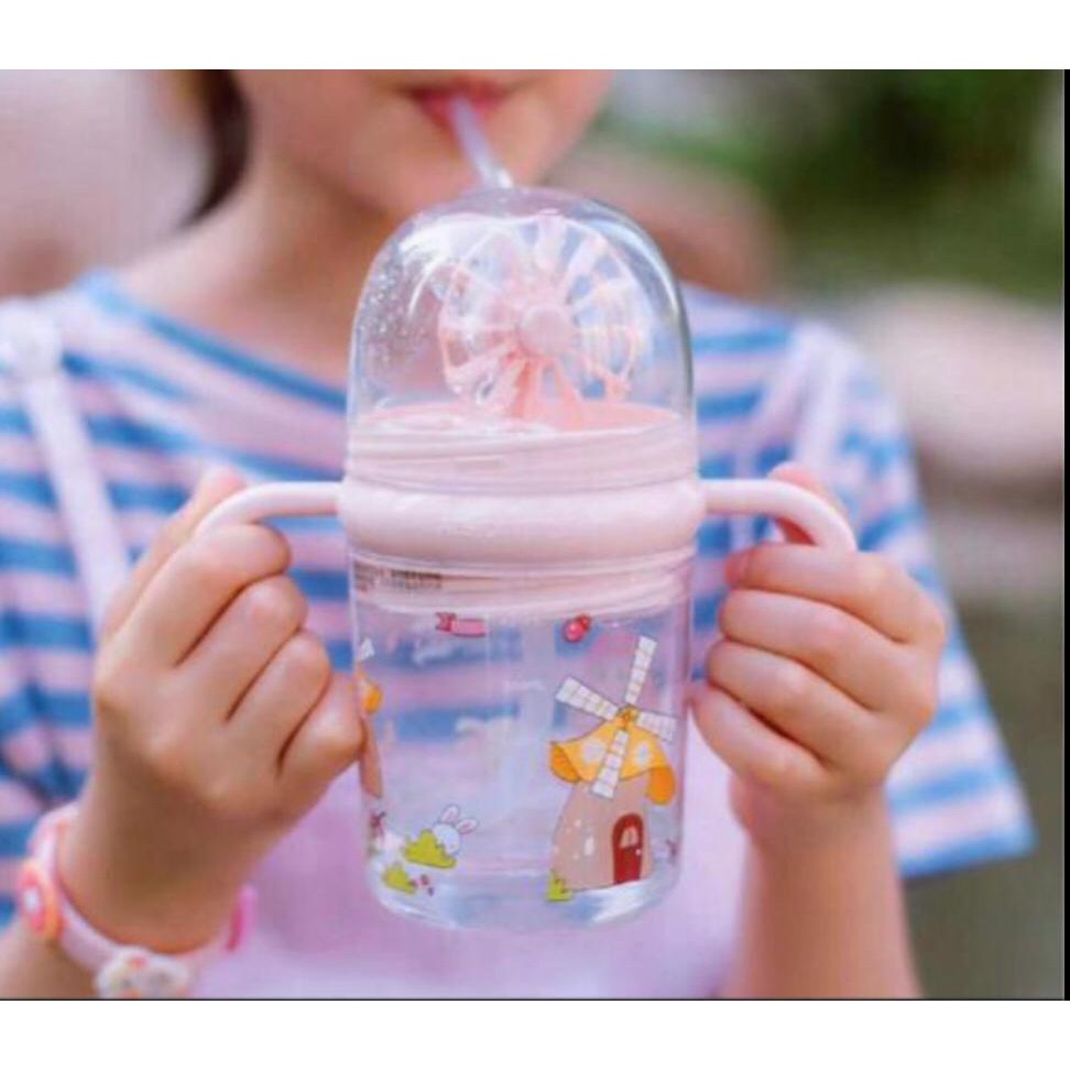 Mikusoo Botol Minum Anak Air Mancur Ikan Lumba-Lumba Paus / Kincir Sedotan Spray Fountain Children Pot 250ml