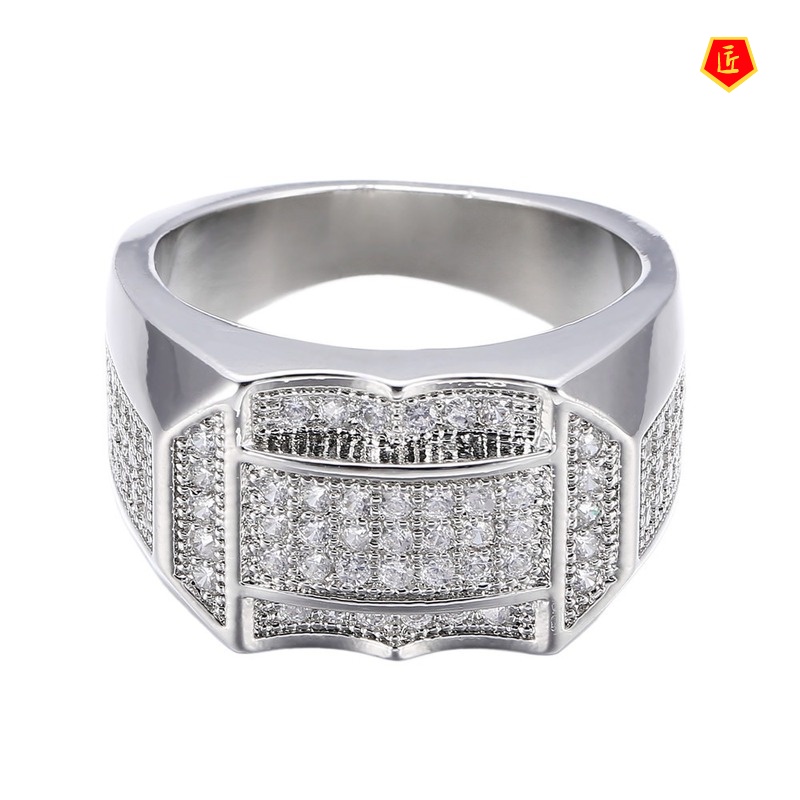 [Ready Stock]Fashion Diamond Gold Ring Men's Fashion Personality