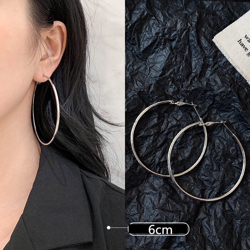 ladies accesories earrings Aksesoris fashion wanita gaya Korea sederhana klasik anting lingkaran besar berlebihan-Silver 6cm