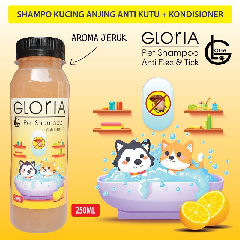 Shampo Kucing Anjing Anti Kutu Dengan Kondisioner Aroma Jeruk Gloria 250ML