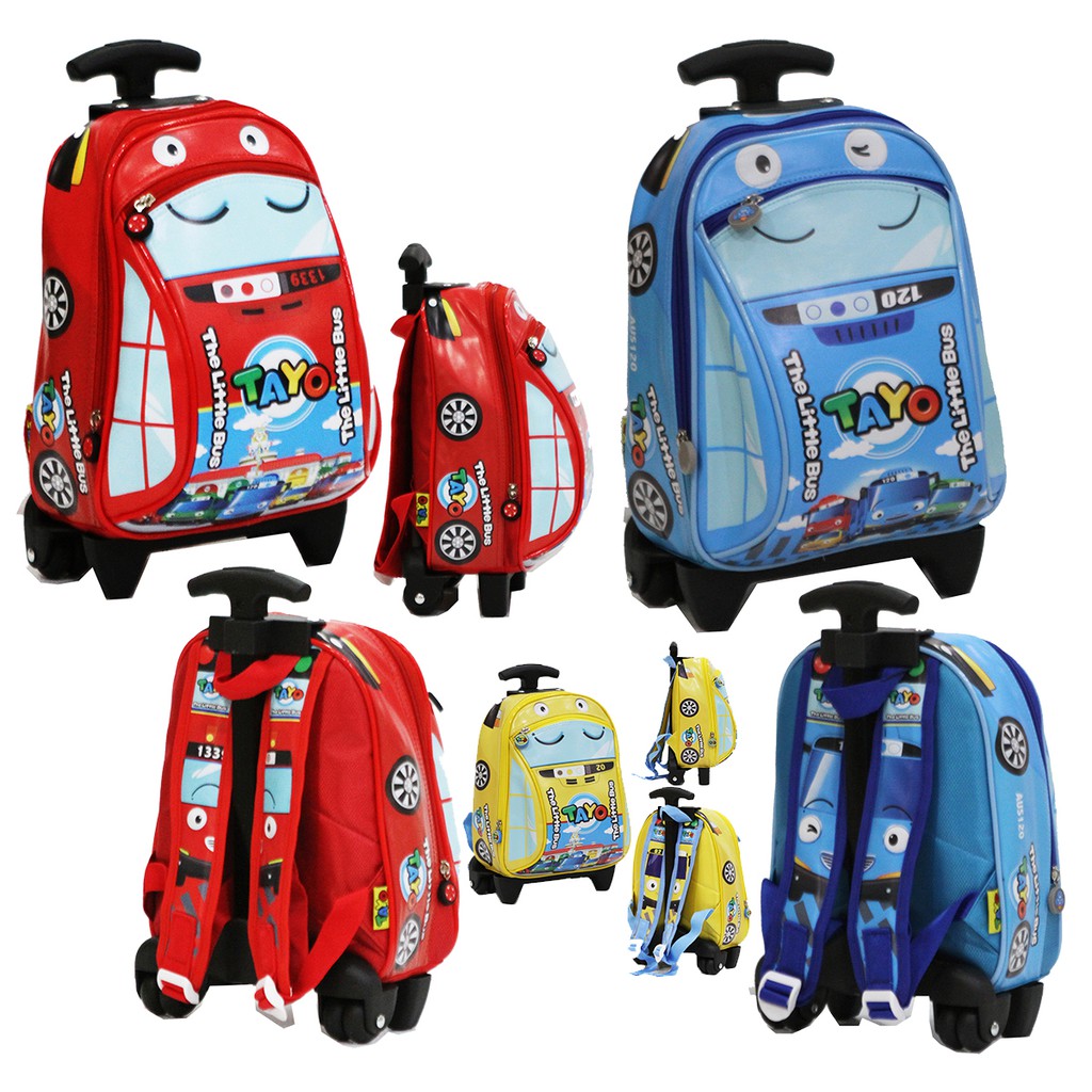 Tas Anak Sekolah PAUD Trolley Dorong Gambar BUS Astronot Bahan Kain Sponge Tahan Air