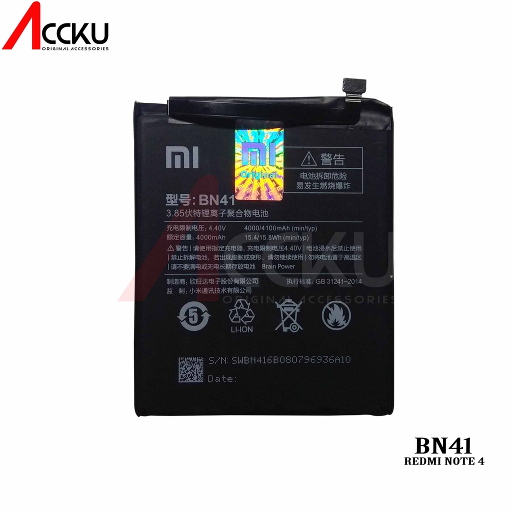 BATRE BATTERY BATERAI XIOMI BN 41 BN41 REDMI NOTE 4 ORIGINAL 99