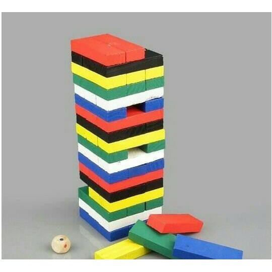 Ready stock Haza | Mainan Anak - Wiss Toy Warna Besar 54 Uno Stacko Kayu Rainbow Tower Promo