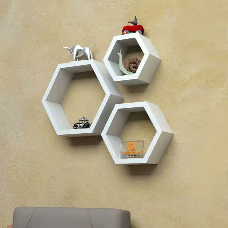 SET RAK DINDING HEXAGONAL 6 HIASAN DINDING HEXAGONAL 3 PCS / RAK MINIMALIS HEXAGONAL SEGI 6 MODERN