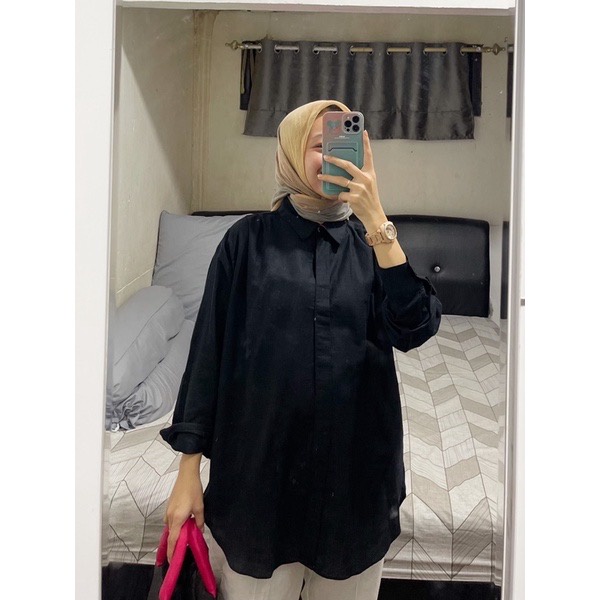 Diga blouse Poplin Shirt Kemeja Poplin Kemeja Linen Rami Polos by DAZPROJECT