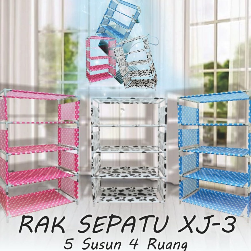 (PROMO) Rak Sepatu MOTIF 5 Susun 4 Ruang XJ-3 Tempat Penyimpanan Sepatu Portable