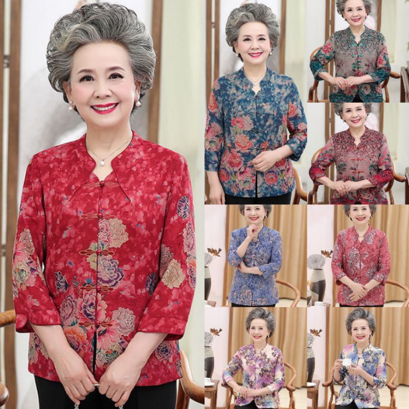 BM6 Realpic L-5XL Blouse impor baju wanita baju atasan wanita ibu baju orang tua baju imlek wanita