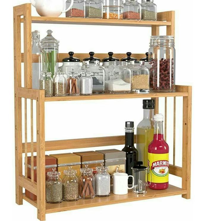 J59C Rak Dapur Susun 3 Rak Dapur Kayu Rak Bumbu Dapur Susun 3 Rak Dapur Multifungsi RAK BOTOL SUSUN